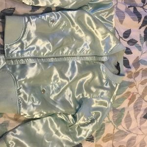 blue reflective bomber jacket